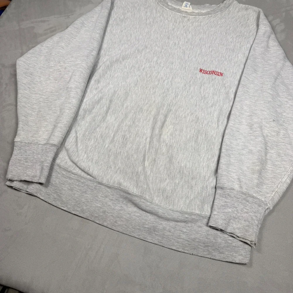90s Mens Champion Reverse Weave Wisconsin Distressed Sweatshirt XL
